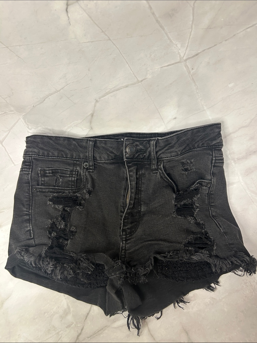 American Eagle Outfitters Black Distressed Denim Shorts
